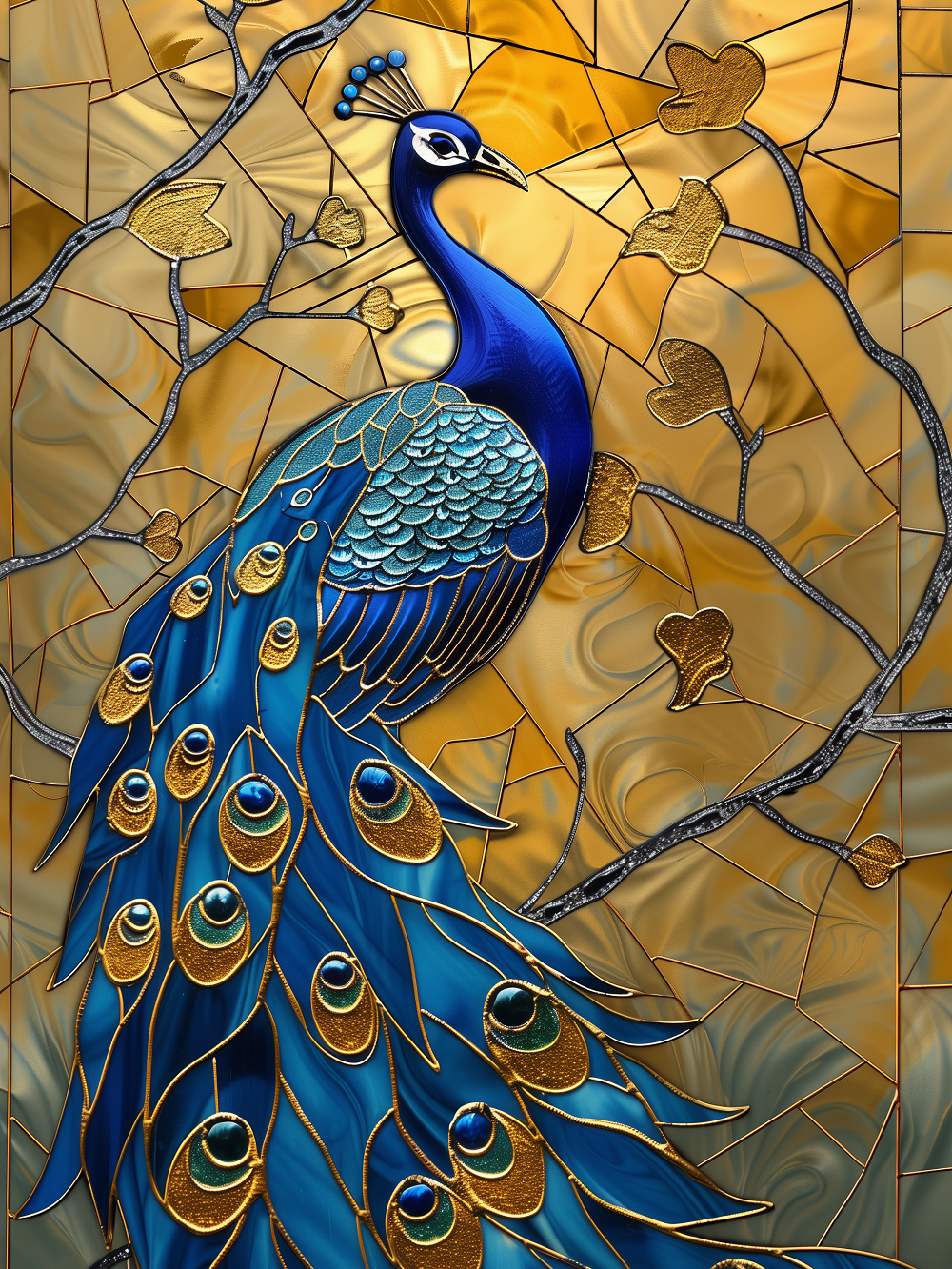 Gold Blue Abstract Peacock Diamond Art Kit