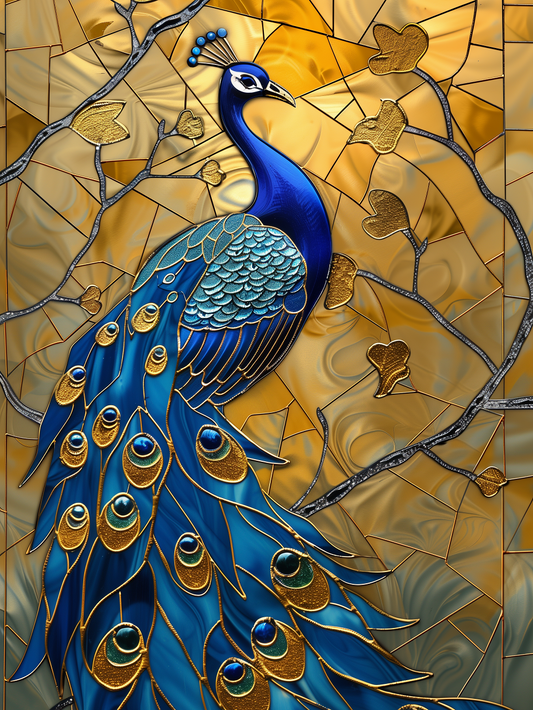 Gold Blue Abstract Peacock Diamond Art Kit