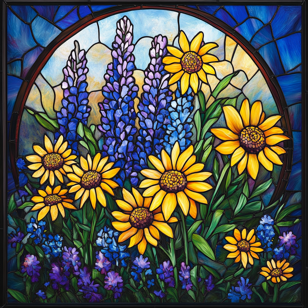 Yellow And Blue Flower Abstract Circle Diamond Art Kit