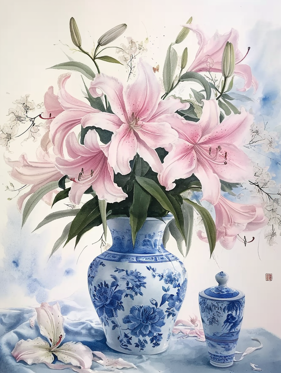 Vase Of Light Pink Lilies Diamond Art Kit
