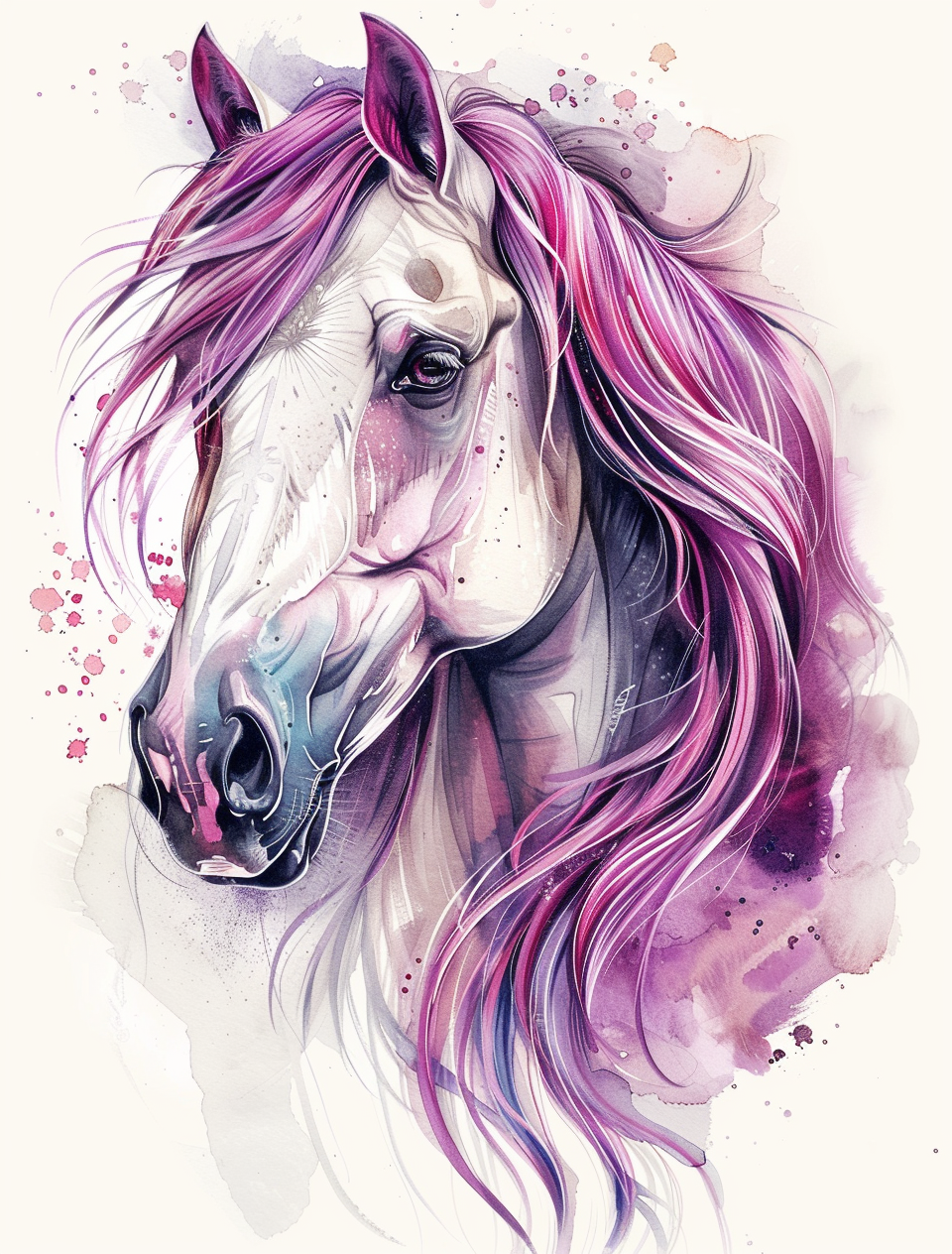 Pink Purple Watercolor Mane Horse Diamond Art Kit