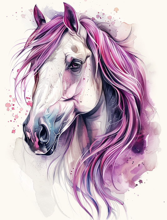 Pink Purple Watercolor Mane Horse Diamond Art Kit