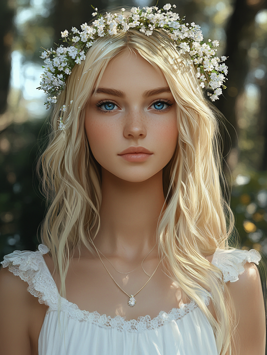 Little White Flower Crowned Girl Diamond Art Kit