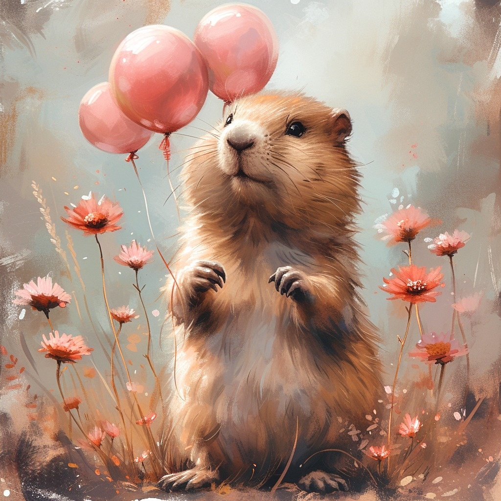 Pink Balloon Groundhog Diamond Art Kit