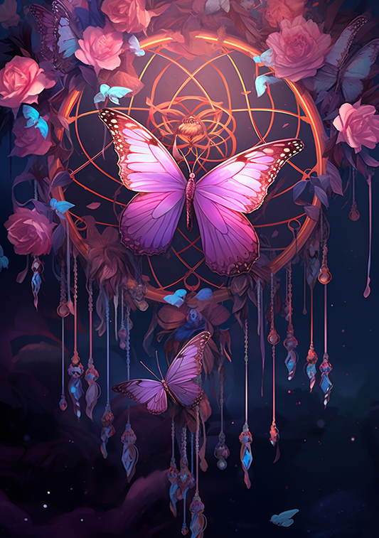 Pink Butterfly Sunlight Dreamcatcher Diamond Art Kit