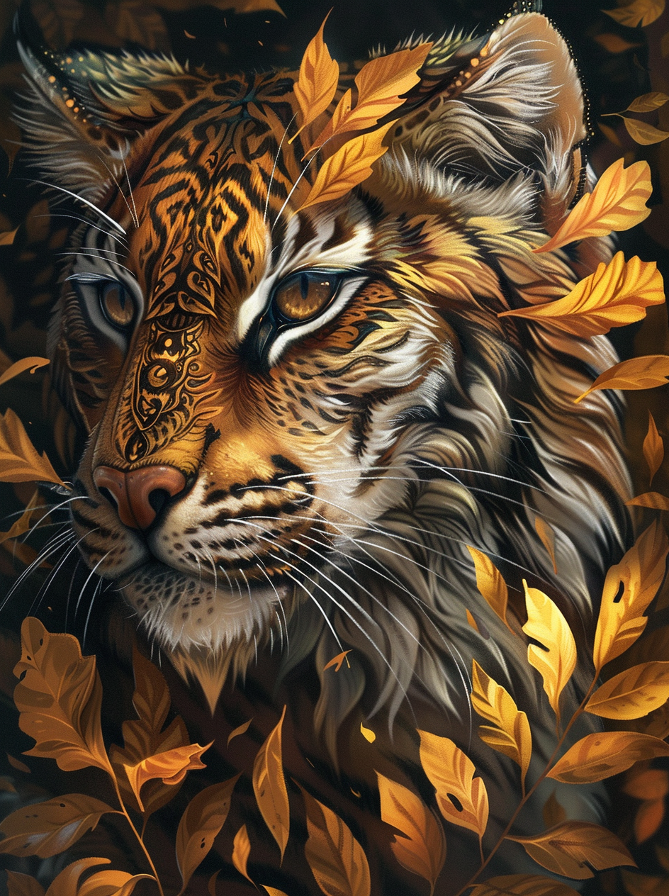 Tattoo Tiger Leaves Diamond Art Kit