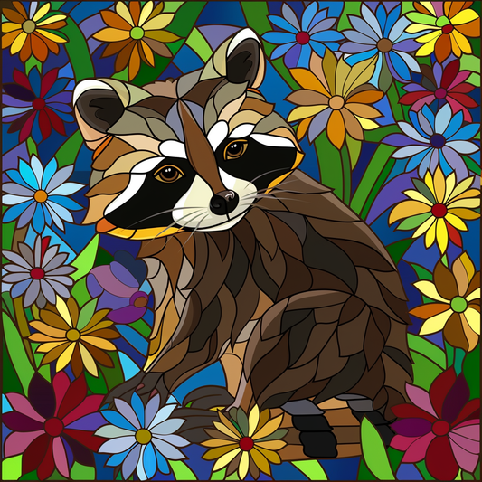 Abstract R Racoon In Flowers Diamond Art Kit