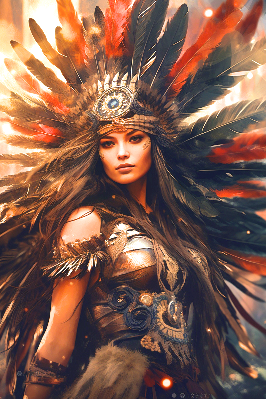 Brown Feather Native American Woman Diamond Art Kit