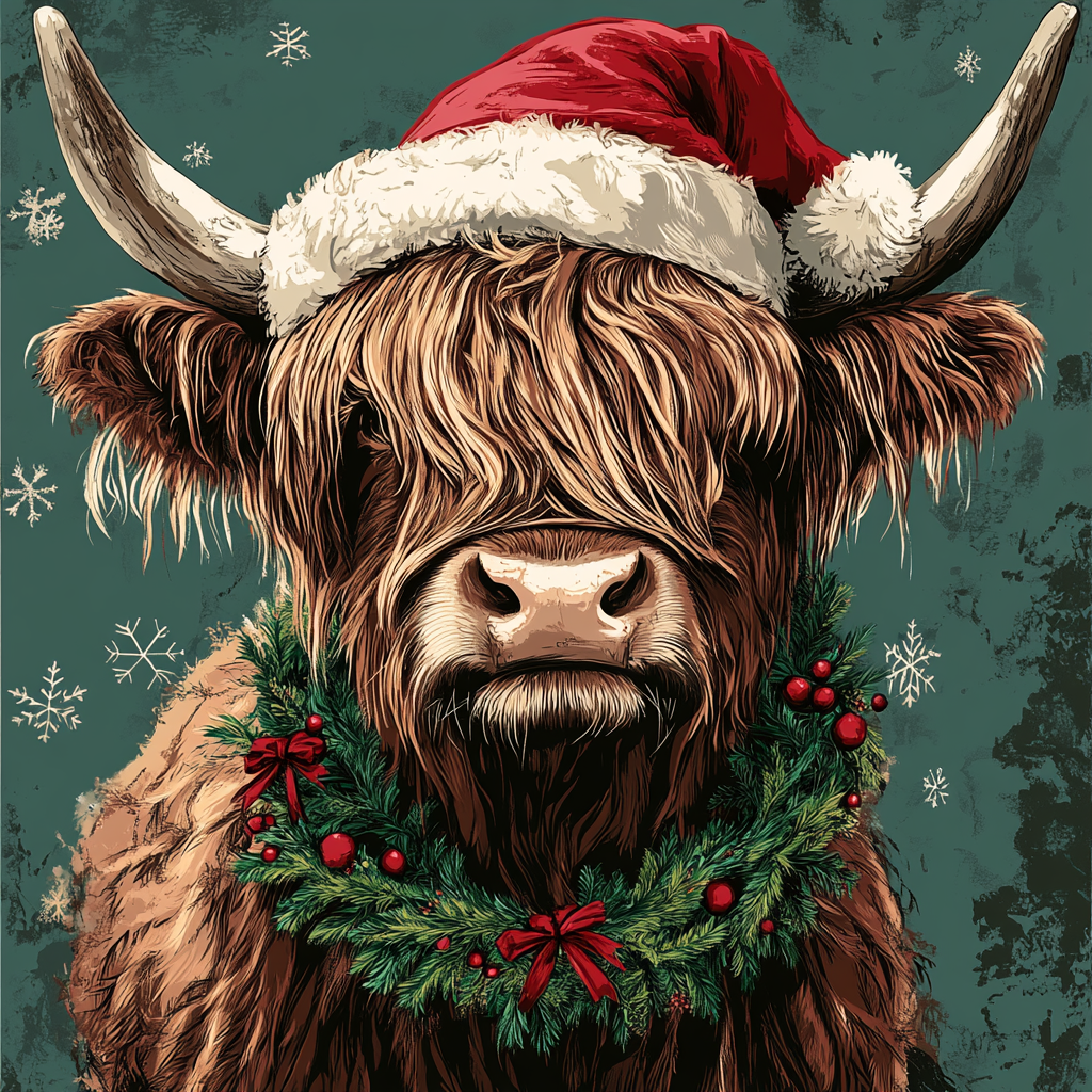 Christmas Hight Land Cow Diamond Art Kit