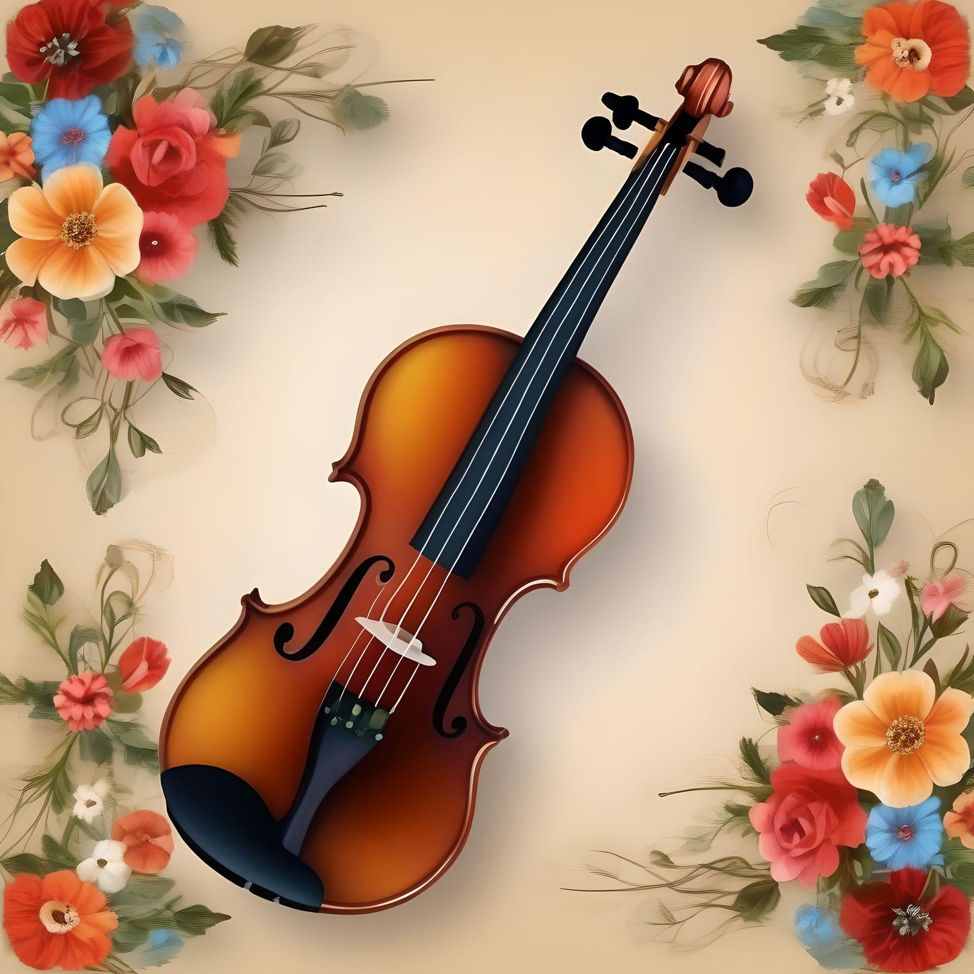 Violin And Colorful Flowers Diamond Art Kit