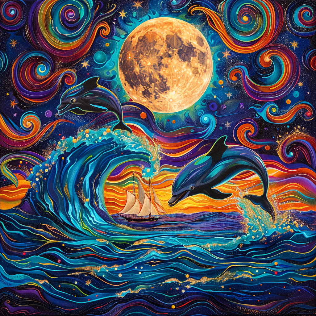 Abstract Swirl Dolphins And Moon Diamond Art Kit