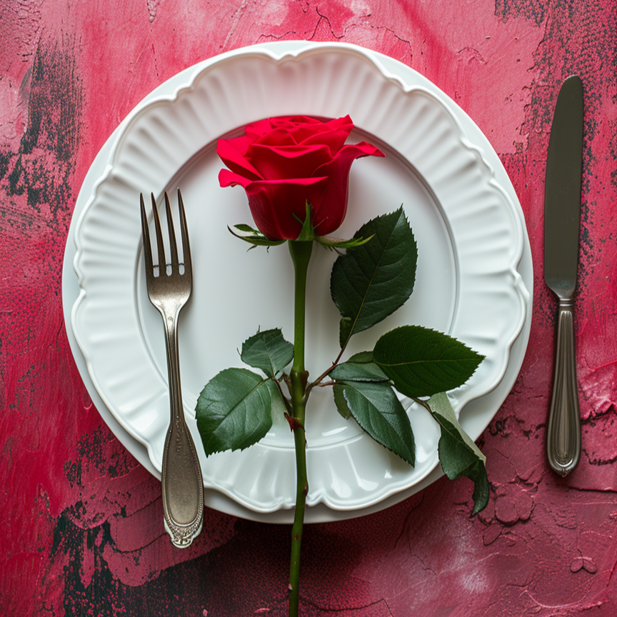 Red Rose White Plate Diamond Art Kit