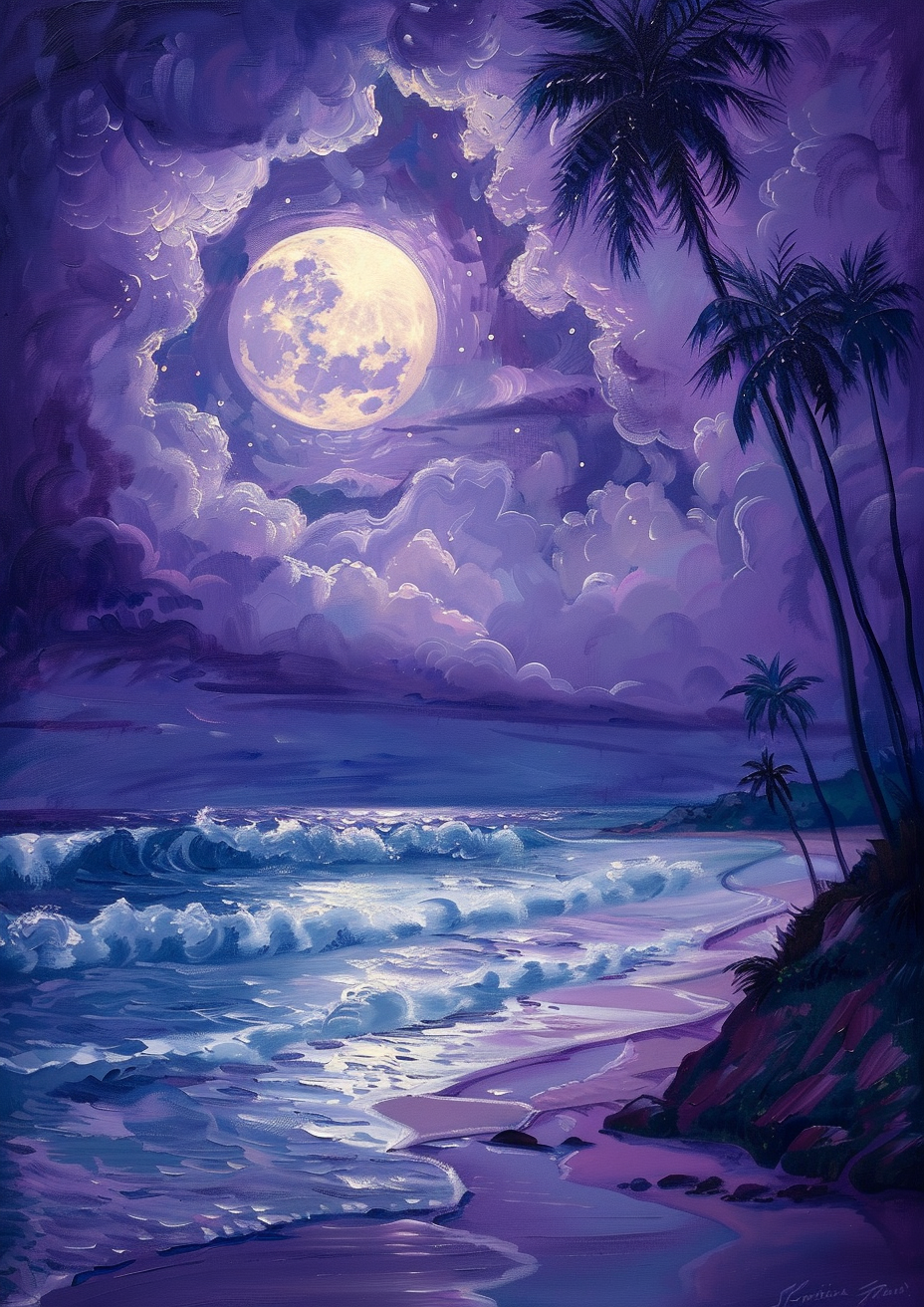 Purple Sky Glowing Beach Moon Diamond Art Kit