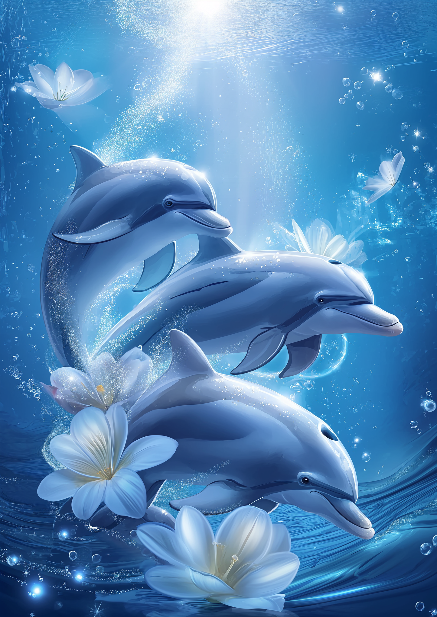 White Flower Dolphins Diamond Art Kit