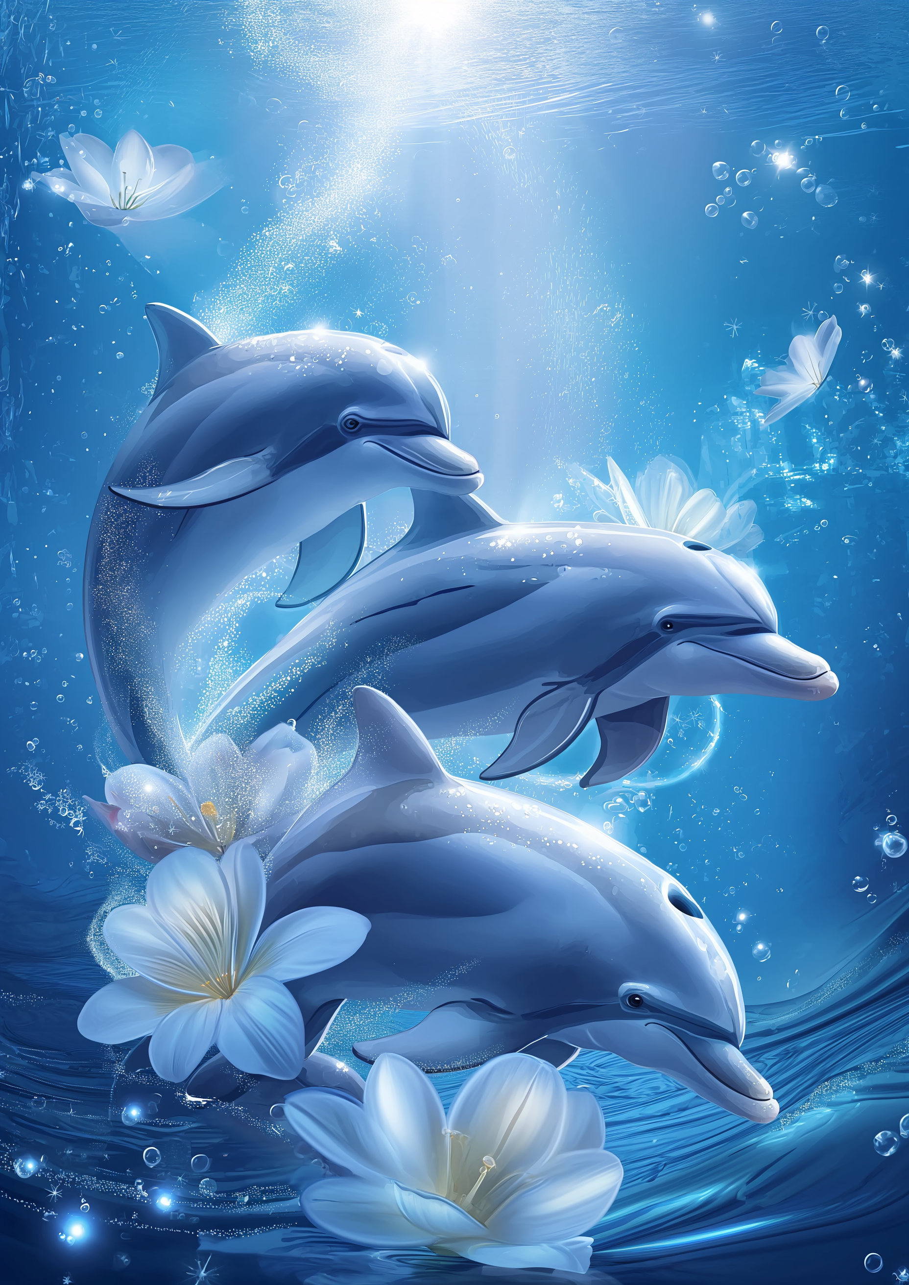 White Flower Dolphins Diamond Art Kit