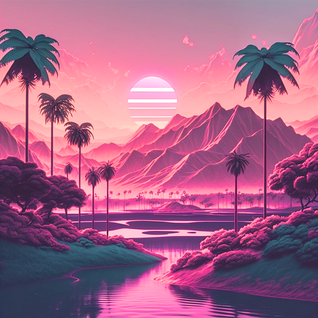 Palm Tree Pink Sunset Diamond Art Kit