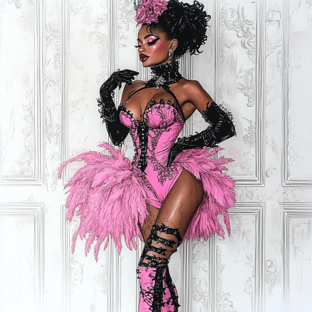 Pink Black Dress Burlesque Girl Diamond Art Kit