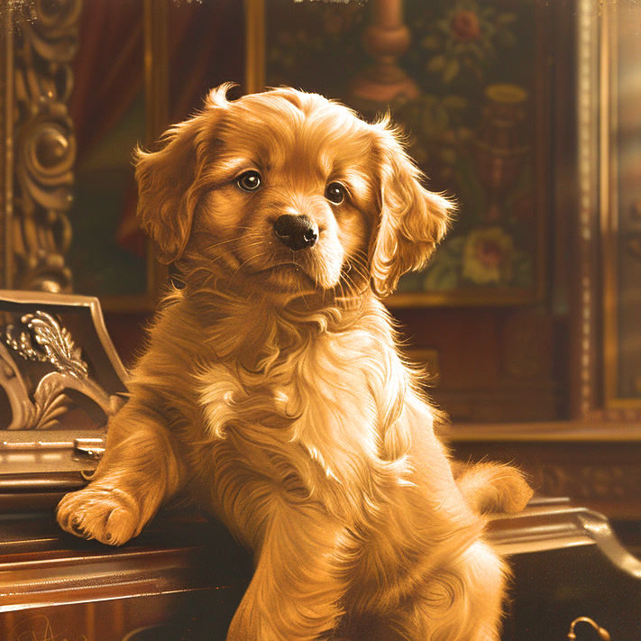Golden Puppy Piano Diamond Art Kit