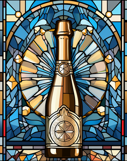 Blue Background Champ Gne Bottle Abstract Diamond Art Kit