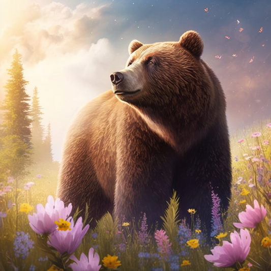 Pink Flower Brown Bear Diamond Art Kit