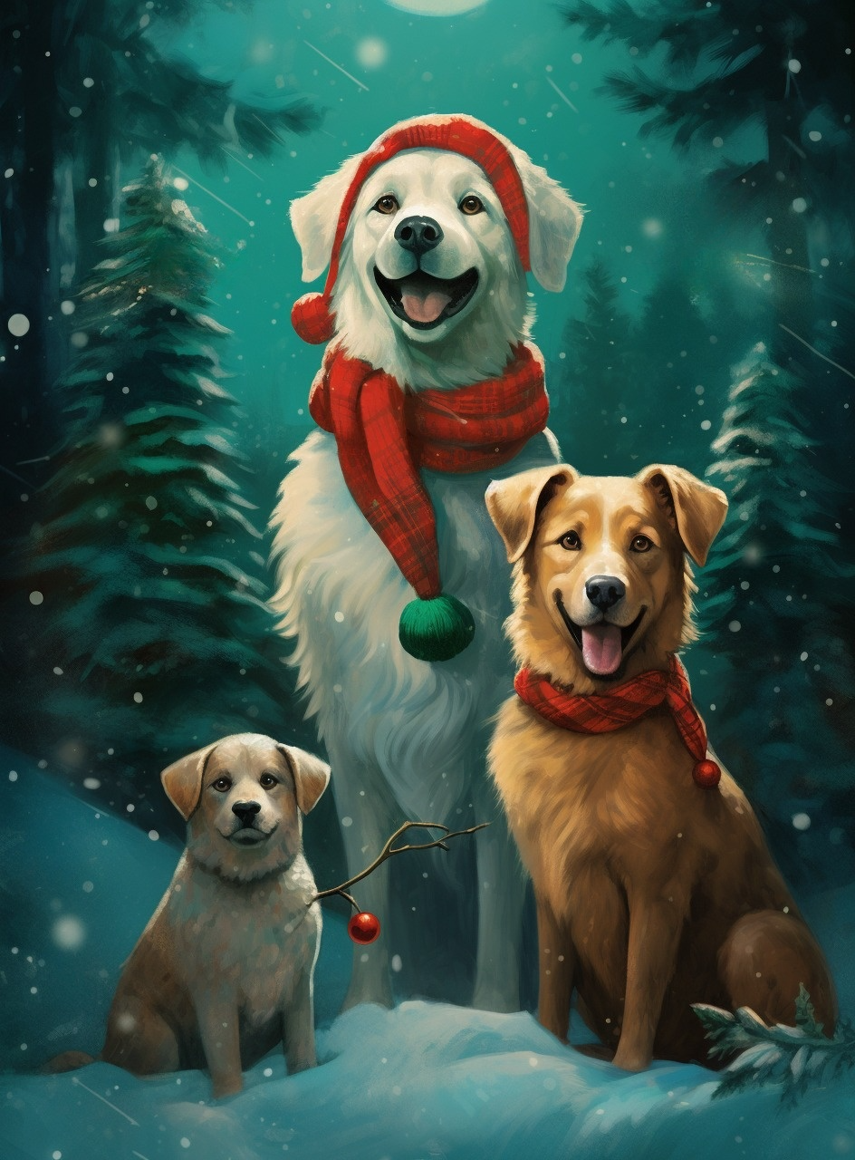 Three Dogs In The Snow Diamond Art Kit