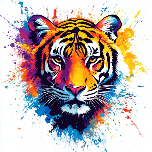 Colorful Paint Splatter Tiger Diamond Art Kit
