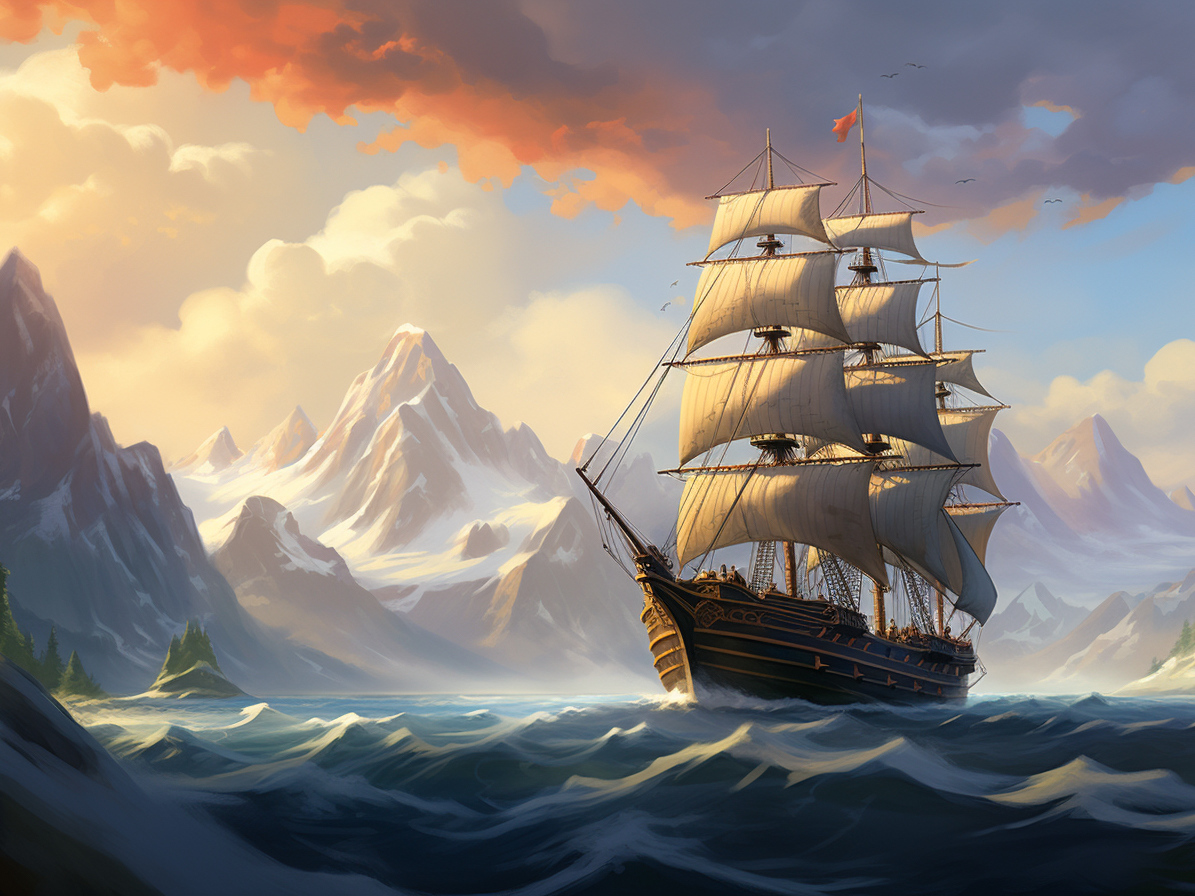 Mountains And Sailing Ship Diamond Art Kit