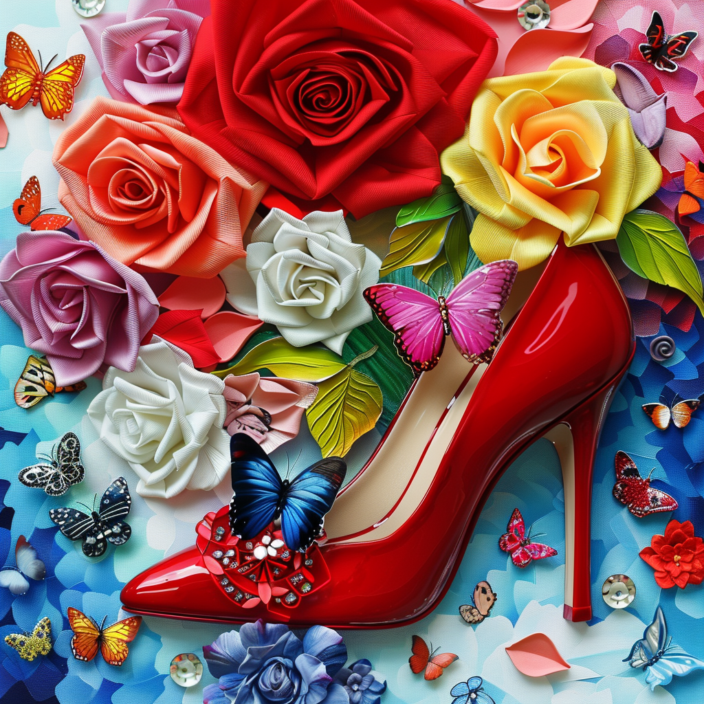 Butterflies Roses Red Stilleto Diamond Art Kit