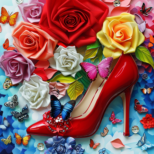 Butterflies Roses Red Stilleto Diamond Art Kit