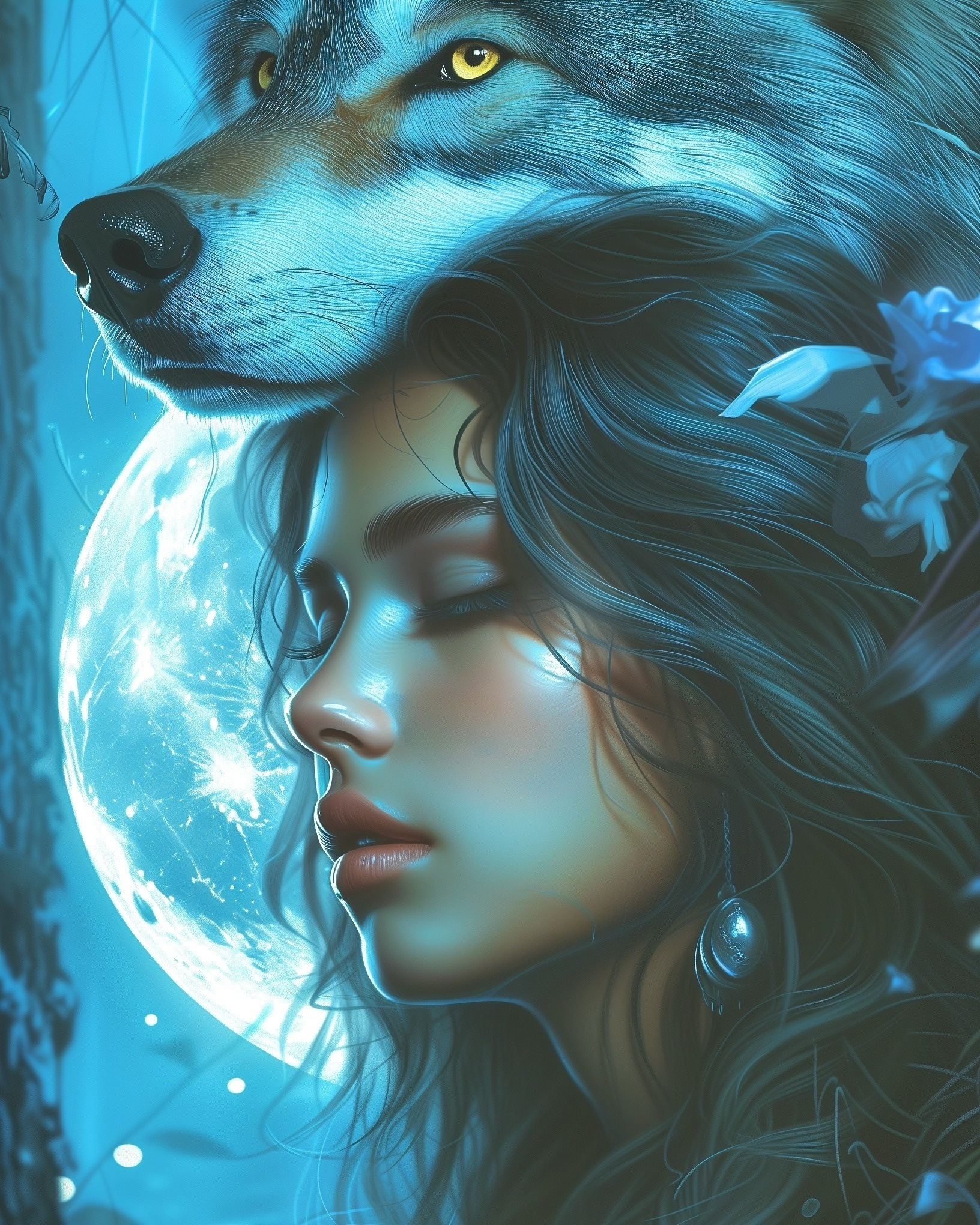 Full Moon Girl Wolf Diamond Art Kit