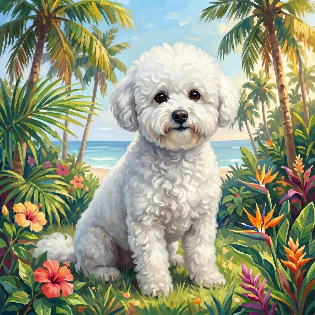 Palm Tree Summer Bichon Frise Diamond Art Kit