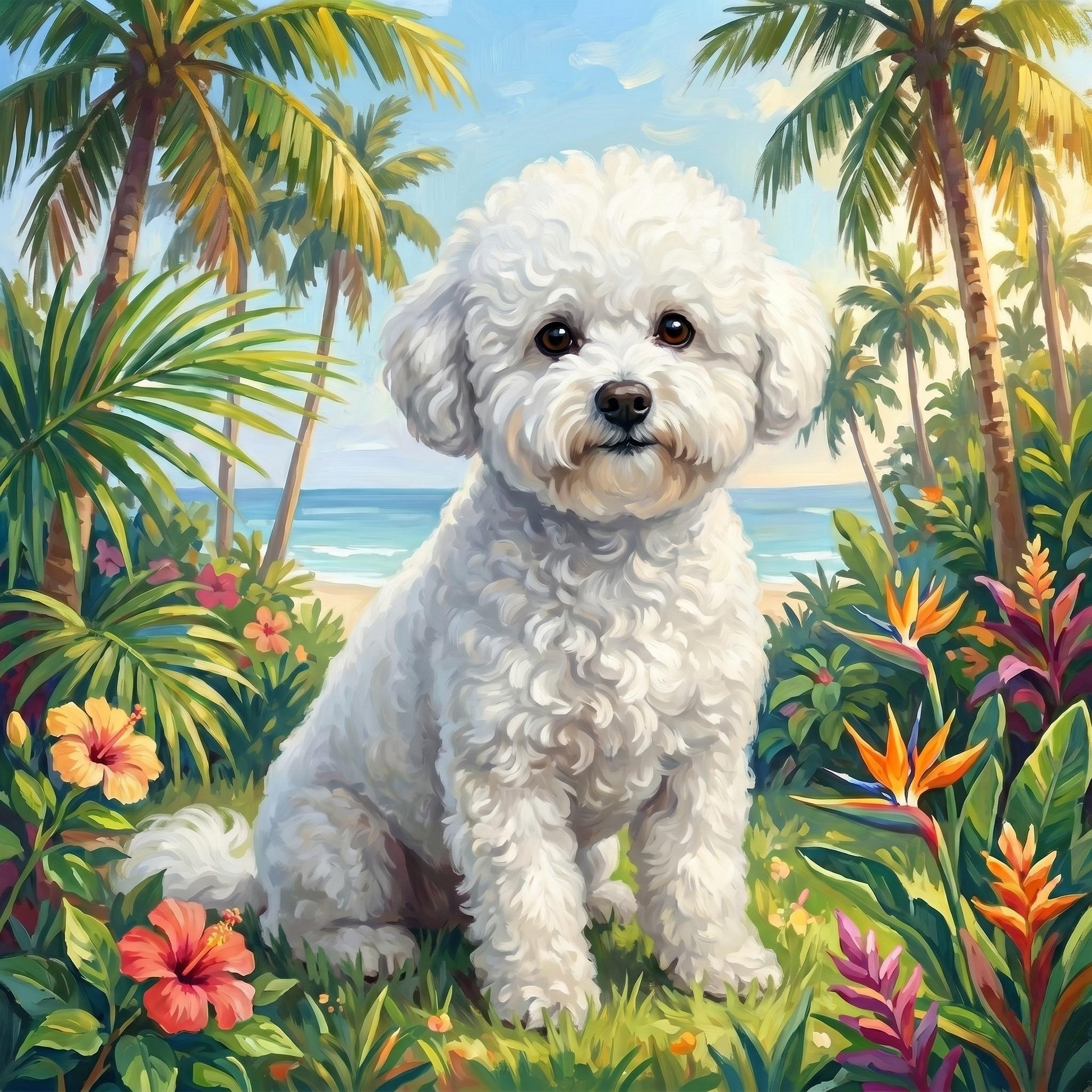 Palm Tree Summer Bichon Frise Diamond Art Kit