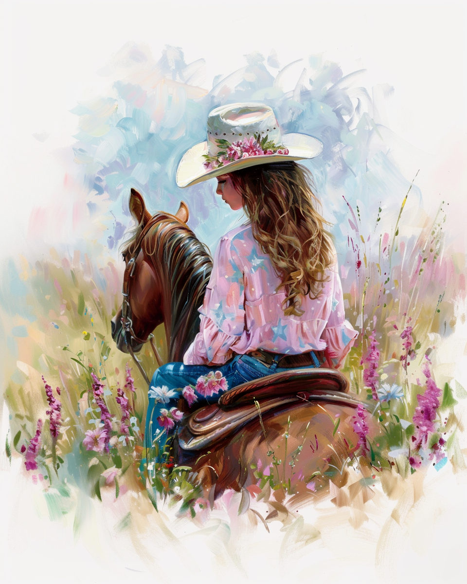 Long Hair Girl Horseback Diamond Art Kit