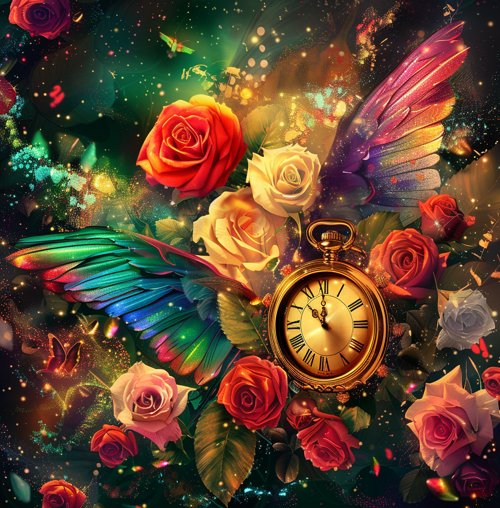 Feathered Wings Roses Pocket Watch Diamond Art Kit