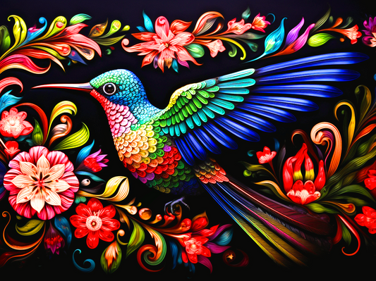 Bright Colored Hummingbird Abstract Diamond Art Kit