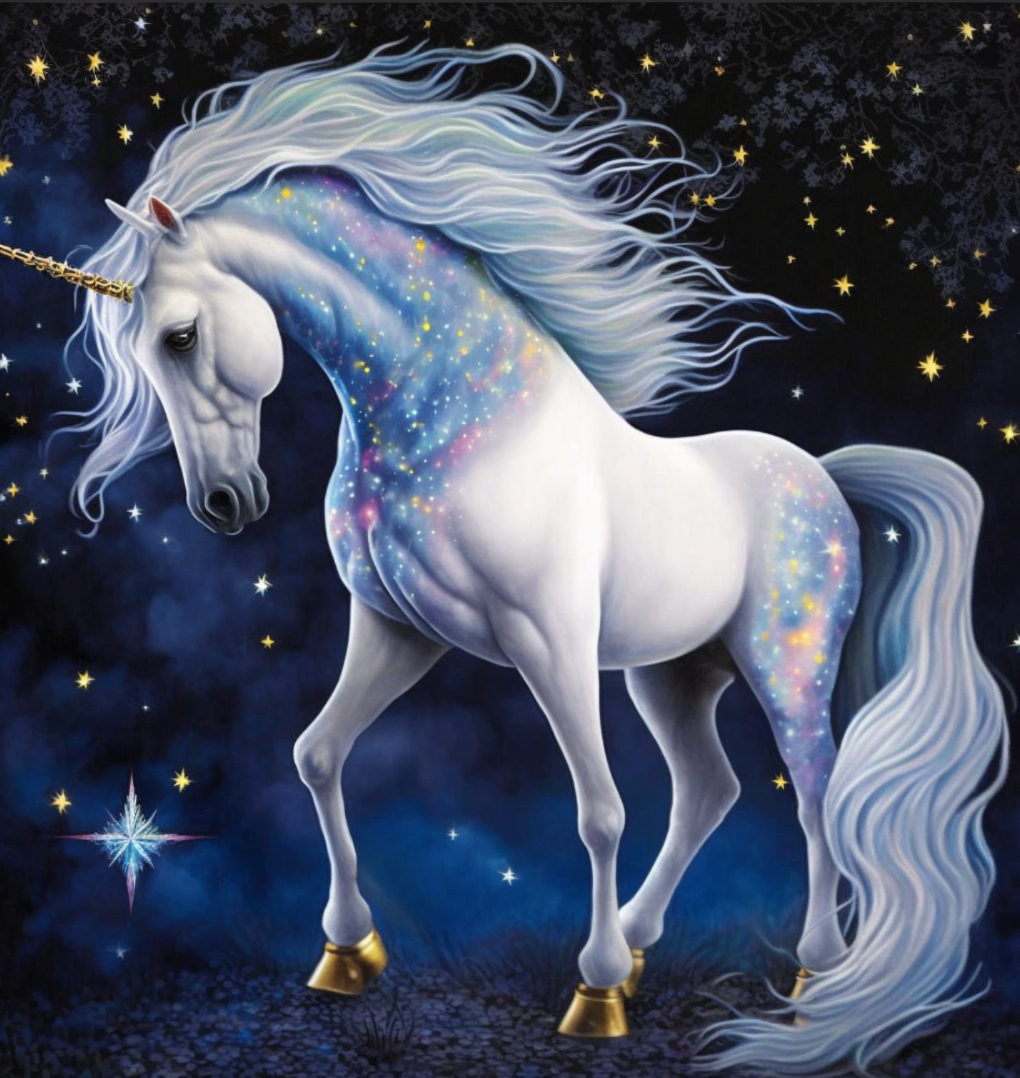 Gold Hoof Blue Unicorn Diamond Art Kit
