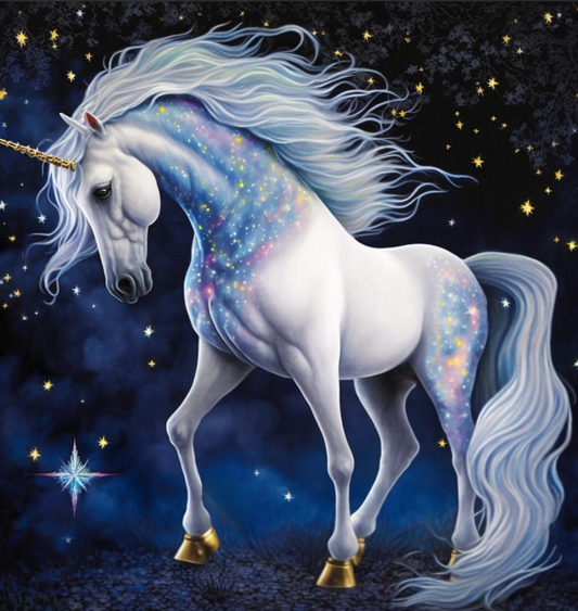 Gold Hoof Blue Unicorn Diamond Art Kit