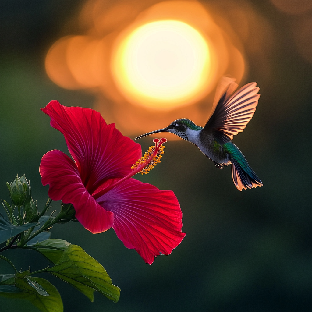 Hibiscus And Green Hummingbird Diamond Art Kit