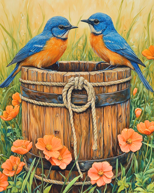 Wooden Bucket Bluebirds Diamond Art Kit