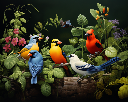 Five Birds Green Plants Diamond Art Kit