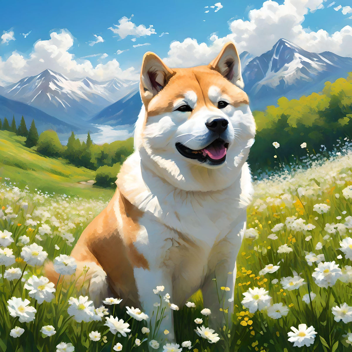 Akita In The Meadow Diamond Art Kit