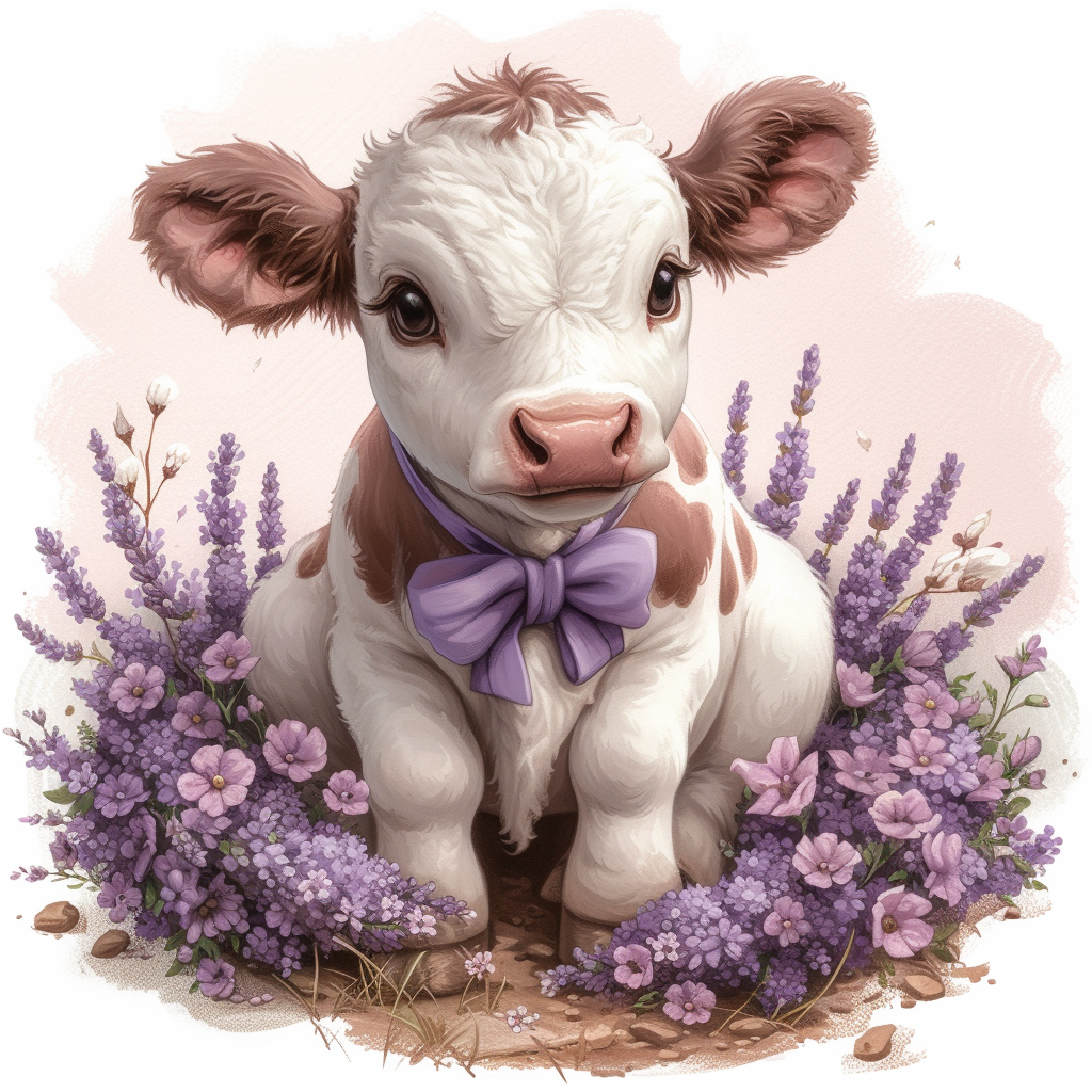 Purple Flower Baby Calf Diamond Art Kit