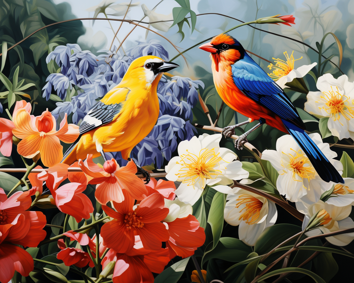 Two Colorful Birds In The Flowers Diamond Art Kit