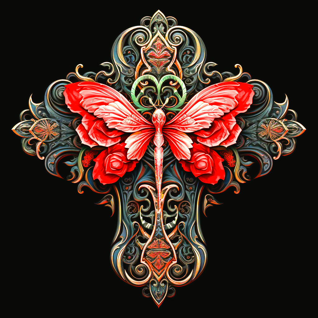 Red Butterfly Cross Abstract Diamond Art Kit