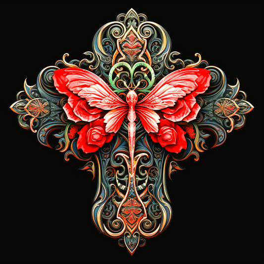 Red Butterfly Cross Abstract Diamond Art Kit