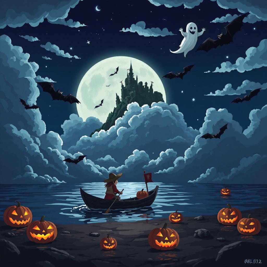 Boat At Halloween Diamond Art Kit