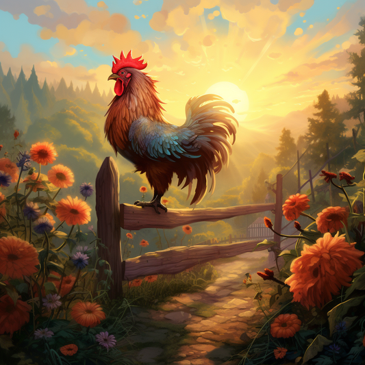 Wood Fence Rooster Diamond Art Kit