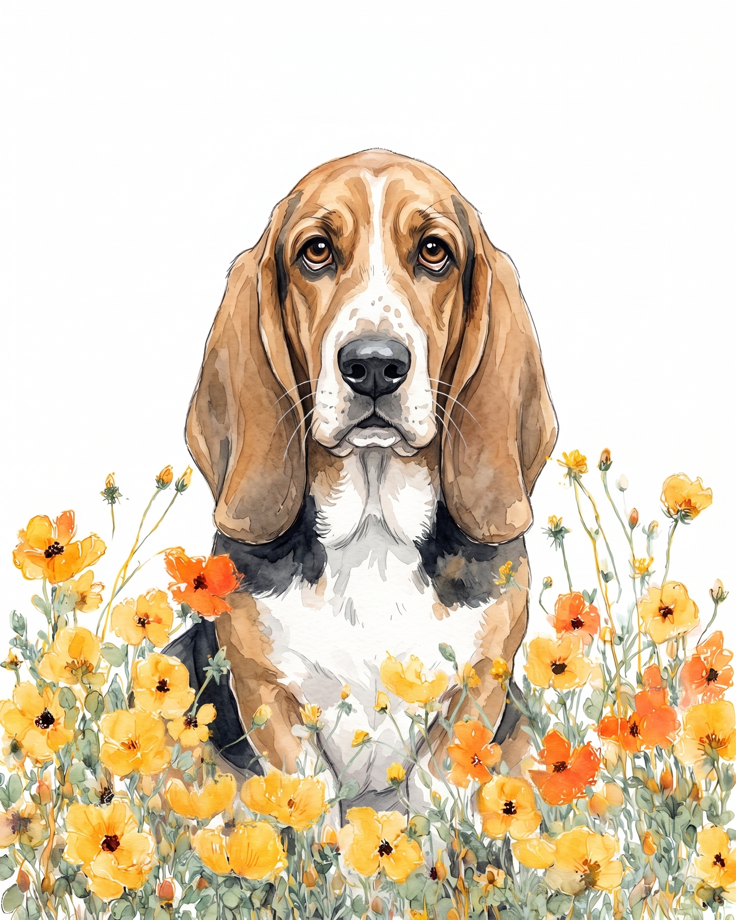 Yellow Poppies Basset Hound Diamond Art Kit