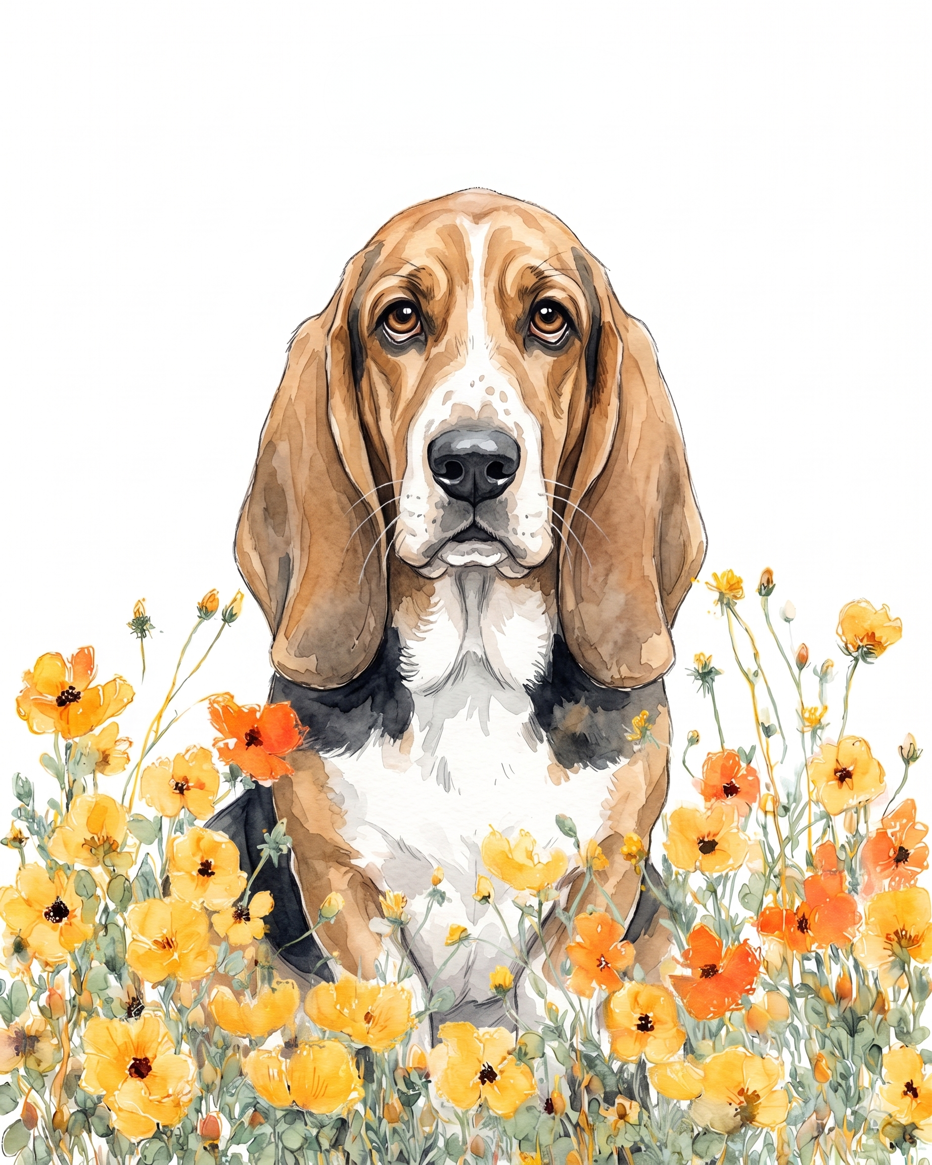 Yellow Poppies Basset Hound Diamond Art Kit
