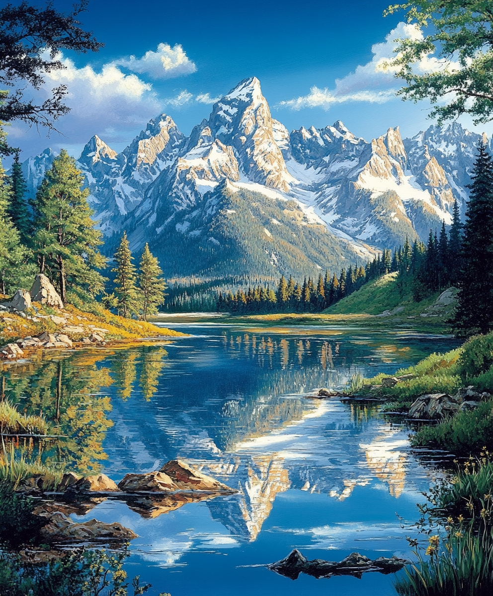 Summer Day Mountain Reflection Diamond Art Kit